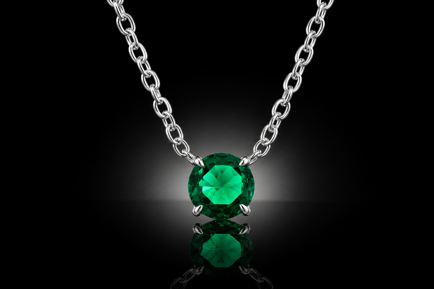 925 Sterling Silver .34 ctw 4mm LG Emerald Pendant, 16"+2" Cable Chain