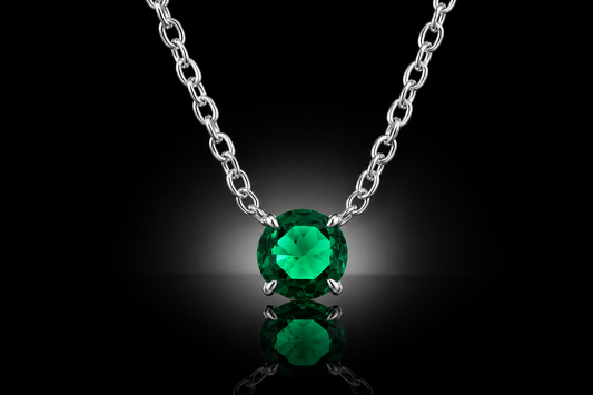 925 Sterling Silver .34 ctw 4mm LG Emerald Pendant, 16"+2" Cable Chain
