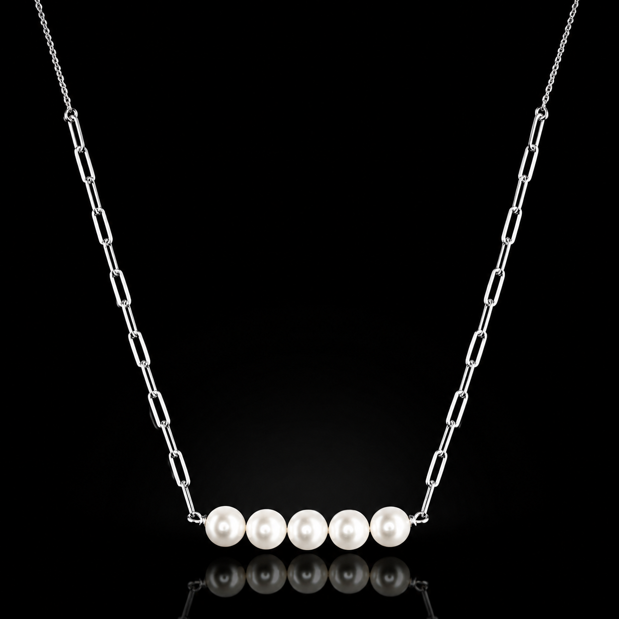 Sterling Silver Freshwater Pearl Bar Necklace with Paperclip Chain