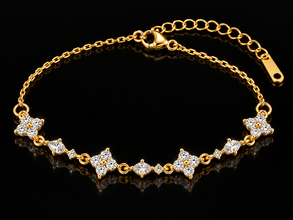 18kt Gold over Titanium Steel "Dancing Stars" Bracelet, 6.5"+2"
