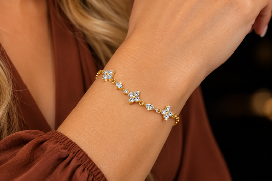 18kt Gold over Titanium Steel "Dancing Stars" Bracelet, 6.5"+2"