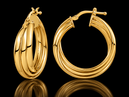 14kt Gold Bonded Italian-Made 34mm Triple Row Twisted Hoop Earrings