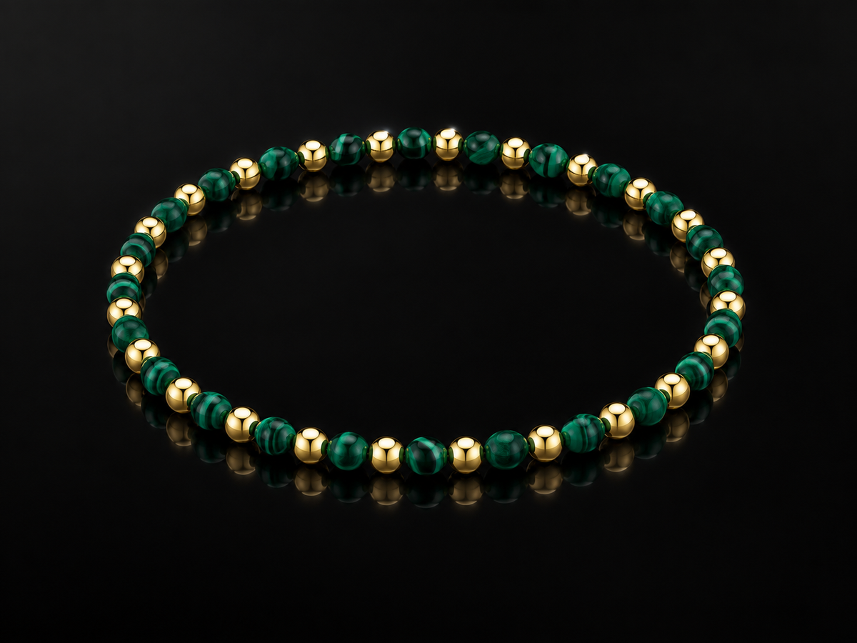 14kt Stainless Steel Natural Stone Beaded Stretch Bracelets Malachite & Howlite