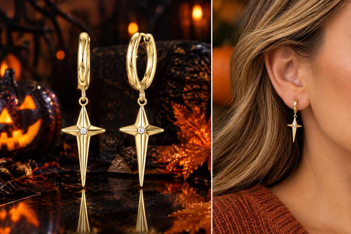 CZ Accented Cross Huggie Hoop Earrings - Rhodium or 14kt Gold Finish