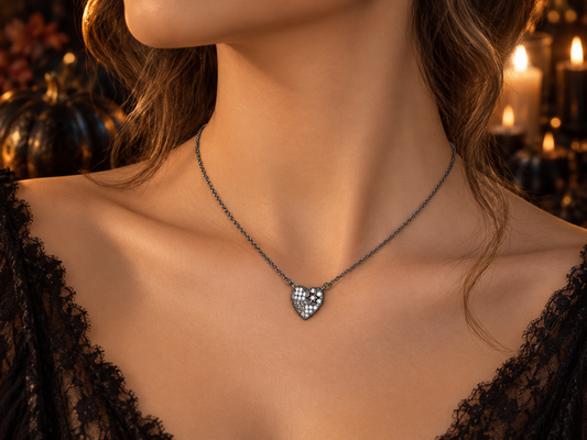 Black Rhodium Finished "Star of My Heart" Pendant, 16"+2"