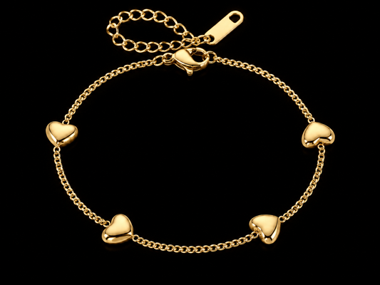 18kt Gold over Titanium Steel 4-Station Heart Bracelet