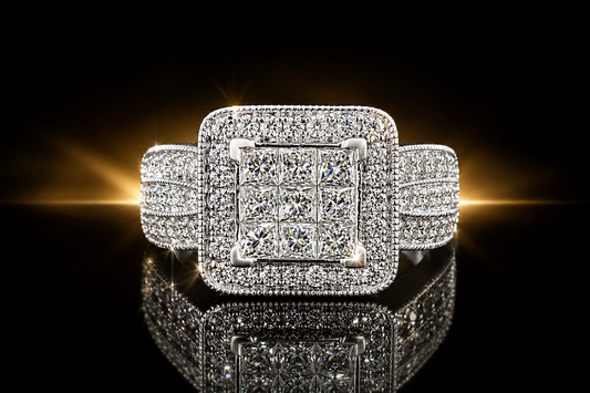 14K White Gold 1.60 ctw Genuine Invisibly Set Natural Diamond Triple Row Ring