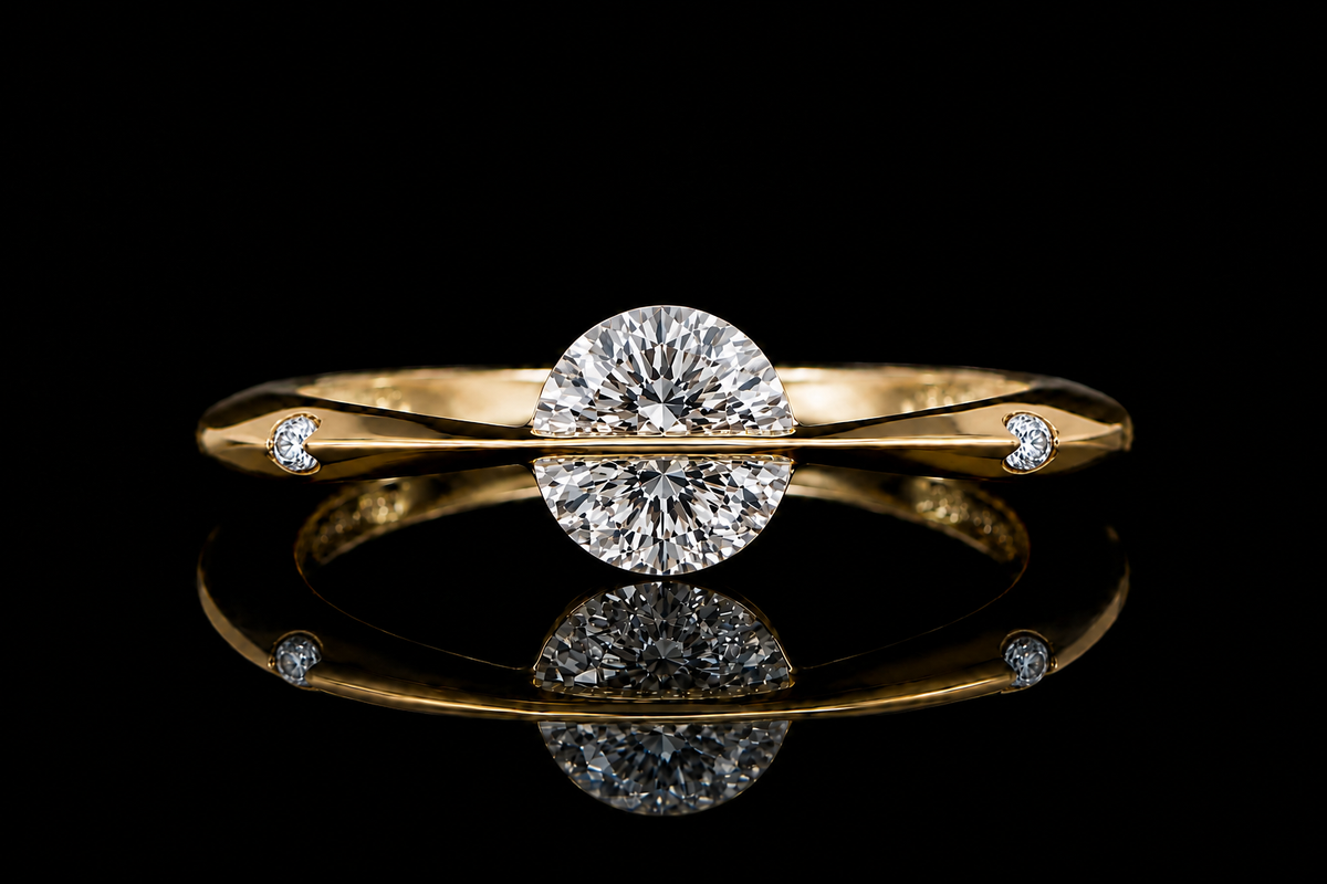 14K Yellow Gold over Sterling Silver Moissanite "Fidget Spinner" Ring