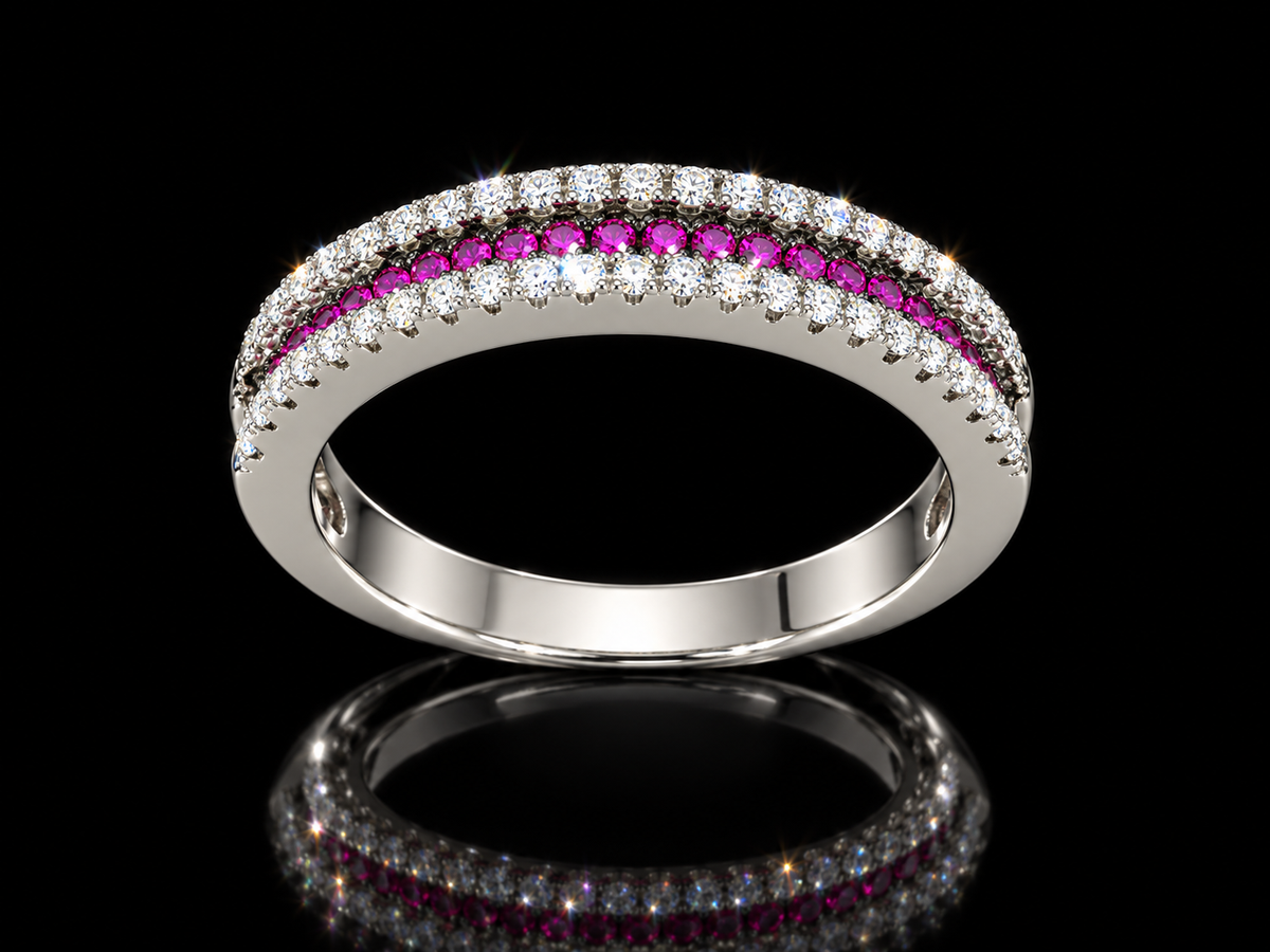 925 Sterling Silver Lab Pink & White Sapphire Micro Pavé 4mm Ring