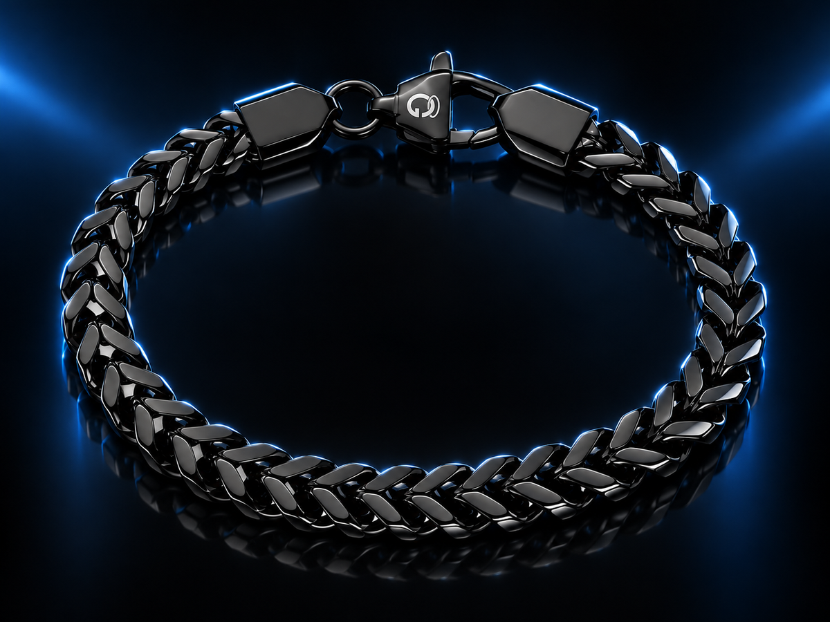 Gloss Black IP Stainless Steel Fancy Link Men’s Bracelet – 9.25" - 1622