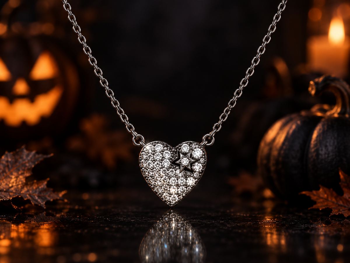 Black Rhodium Finished "Star of My Heart" Pendant, 16"+2"