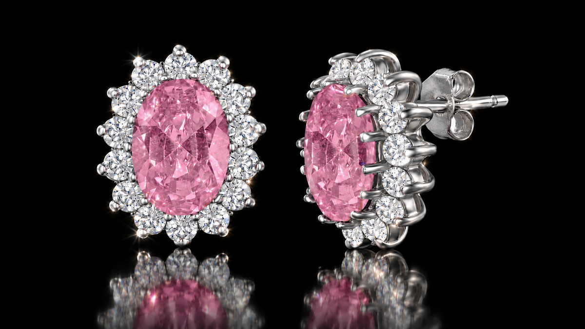 925 Triple Rhodium 3.25 CTW Lab Grown Pink & White Sapphire Pendant, Earrings or Set
