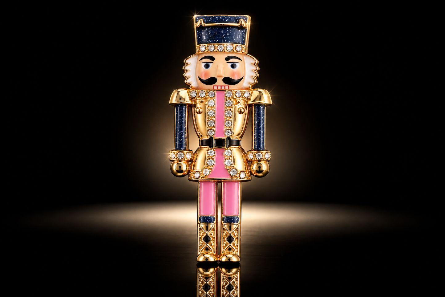 Pink, Blue & Gold Crystal-Accented Nutcracker Brooch, 64x27mm