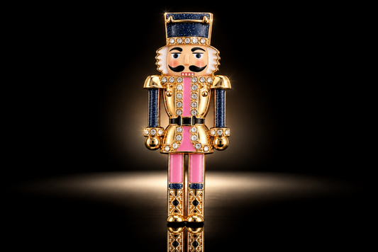 Pink, Blue & Gold Crystal-Accented Nutcracker Brooch, 64x27mm
