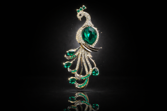Vintage Style Emerald Crystal Peacock Brooch