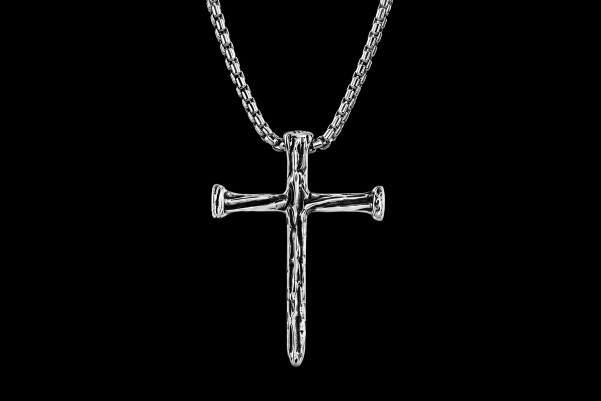 Men's Stainless Steel Textured Cross Pendant