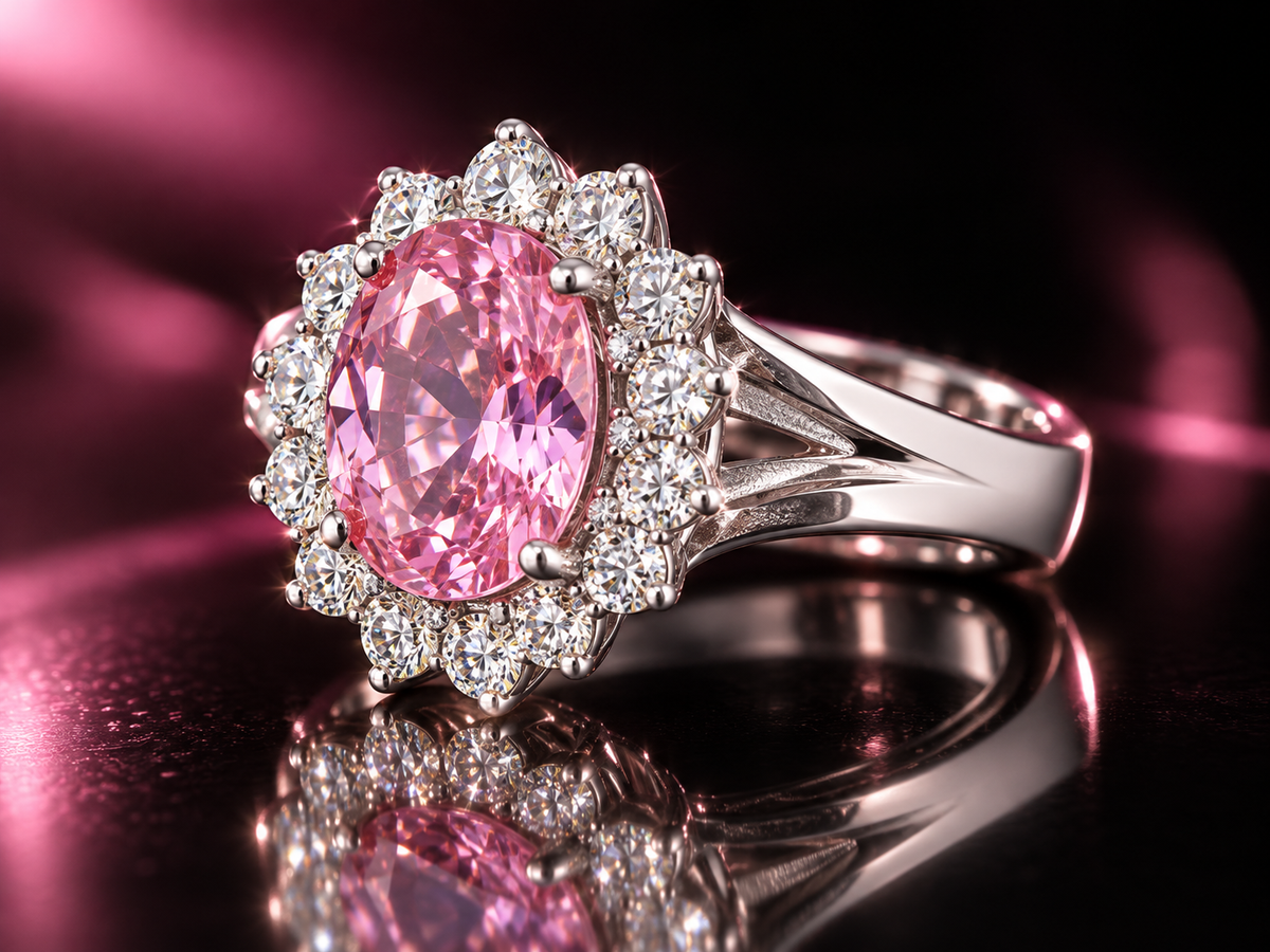 925 Triple Rhodium Lab Pink & White Sapphire Split Shank Ring