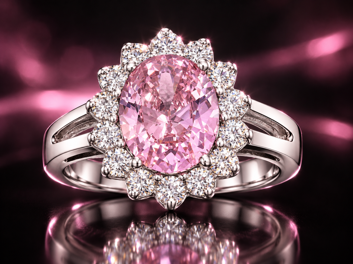925 Triple Rhodium Lab Pink & White Sapphire Split Shank Ring
