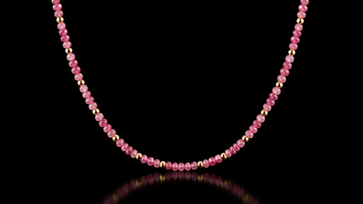 14kt Gold Finished Titanium Steel Genuine Pink Tourmaline & Pearl - Necklace, Bracelet or Set