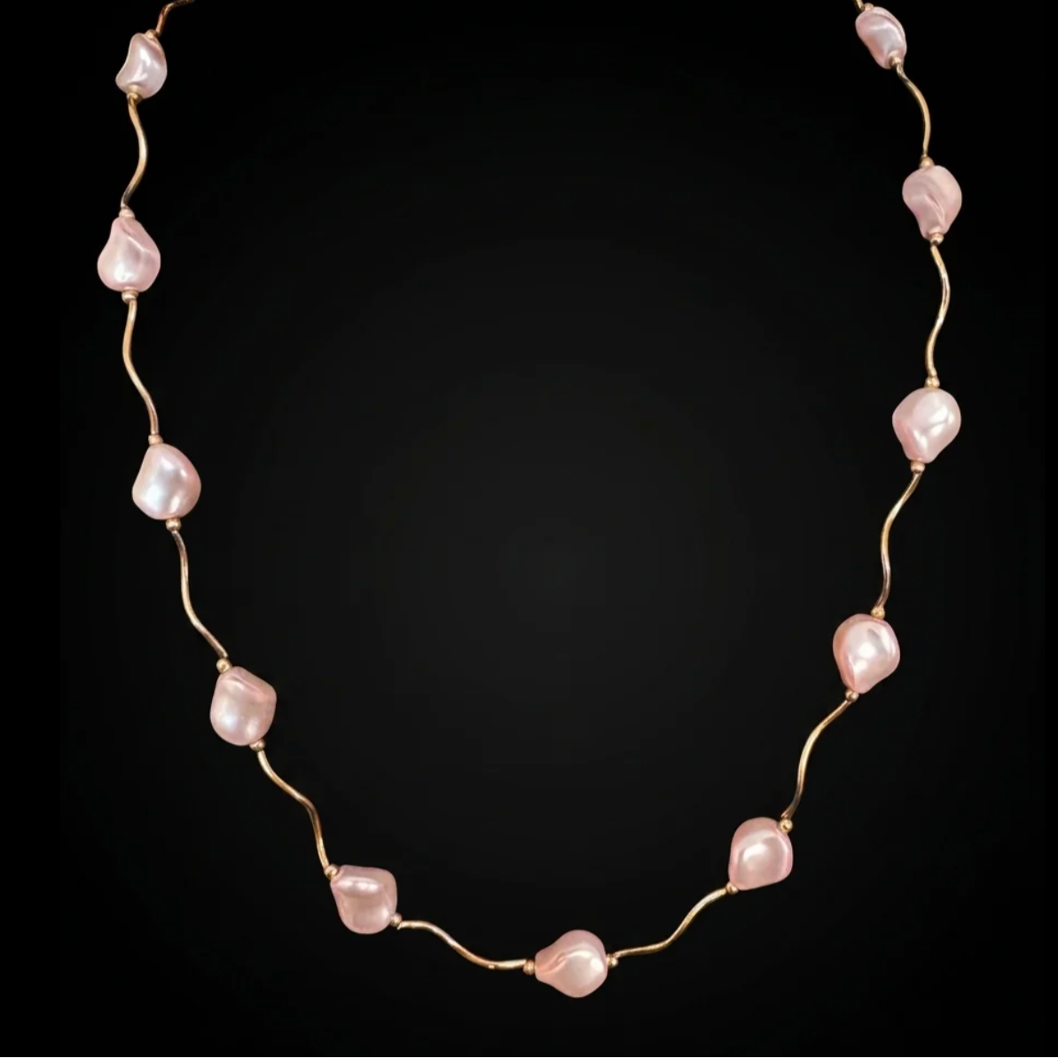 14 kt. Yellow Gold Genuine Carved Pink Mother-of-Pearl 14 Station  18" Necklace