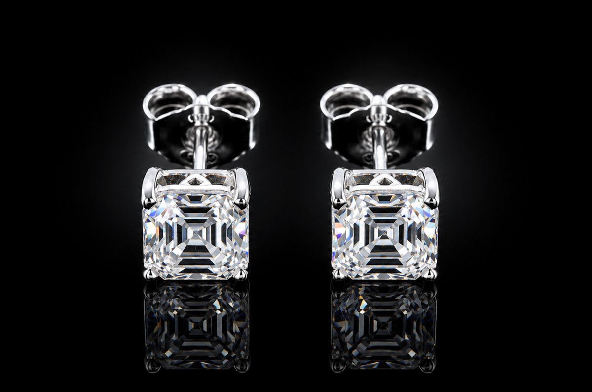 925 Triple Rhodium Sterling Silver Asscher-Cut Lab White Sapphire Necklace, Earrings & Ring Set