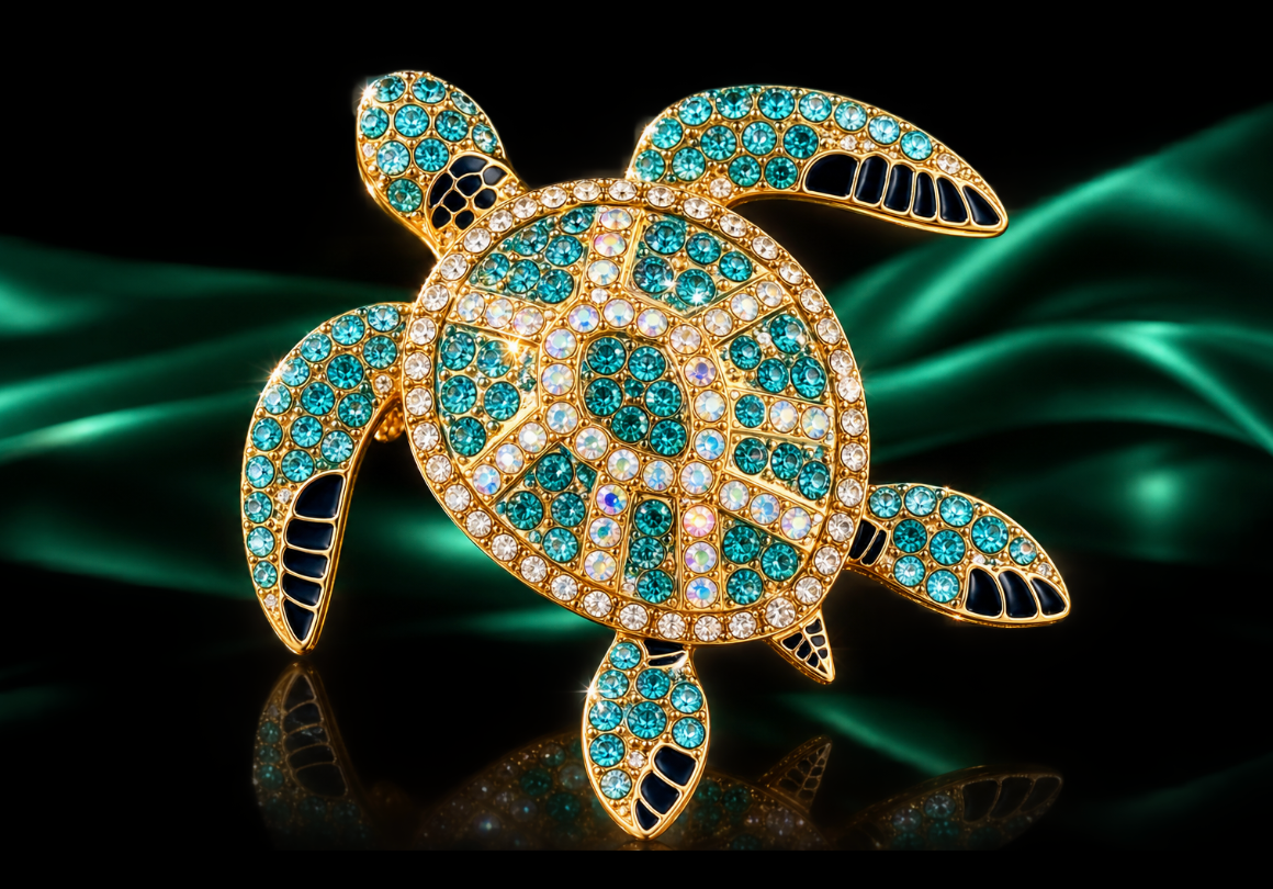 40mm Multi-Colored Genuine Swarovski Crystal Pave' Turtle Brooch