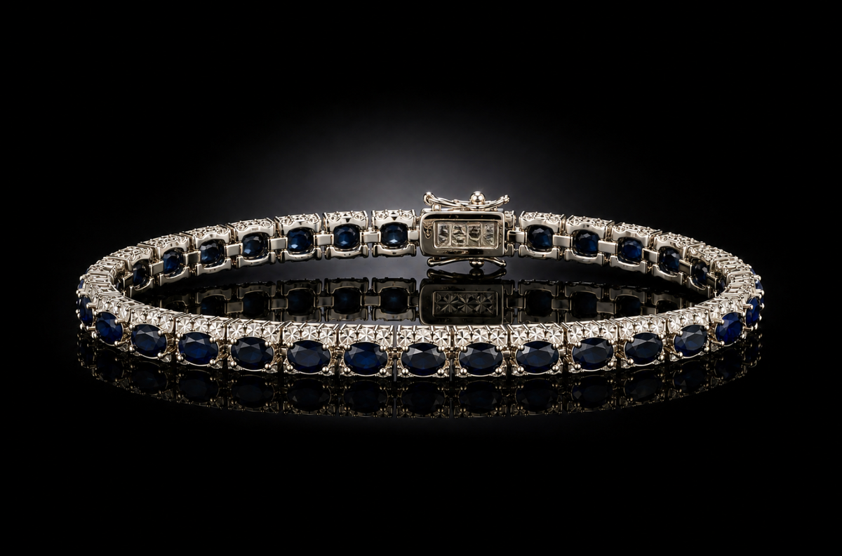 925 Triple Rhodium Finished 28.25 ctw Genuine Sapphire Bracelet