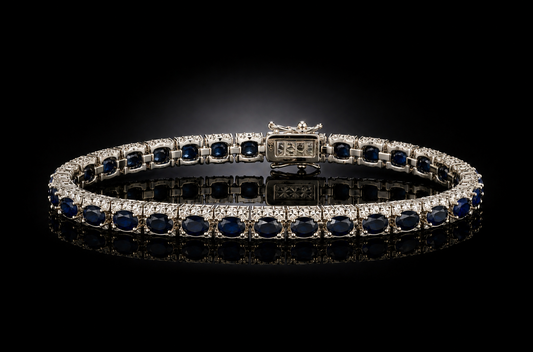 925 Triple Rhodium Finished 28.25 ctw Genuine Sapphire Bracelet