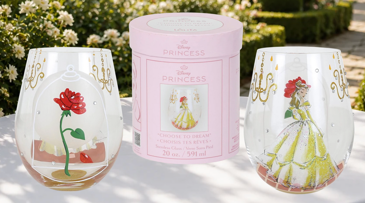 Authentic Lolita Collectible 20 oz. Stemless Wine Glass Hand-Painted Disney Princess Design