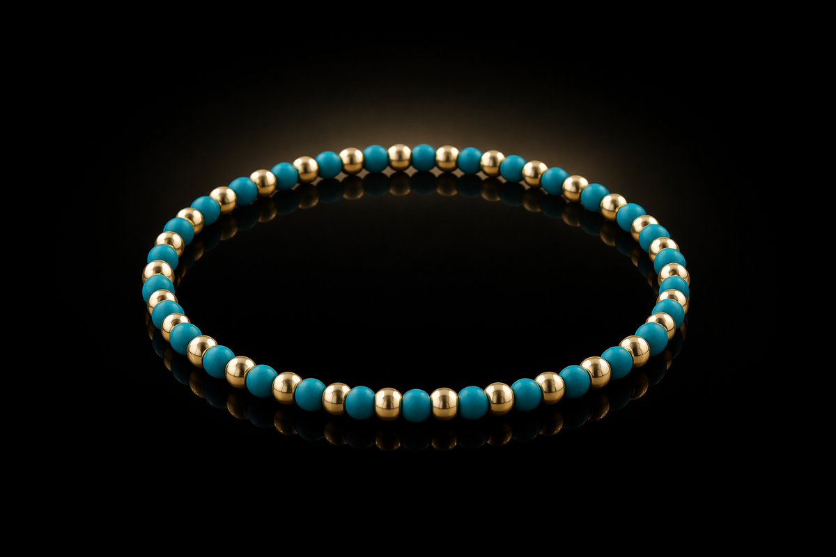14 kt. Yellow Gold | 316L Stainless Steel | 3.5 mm Genuine Turquoise Bead Bracelet