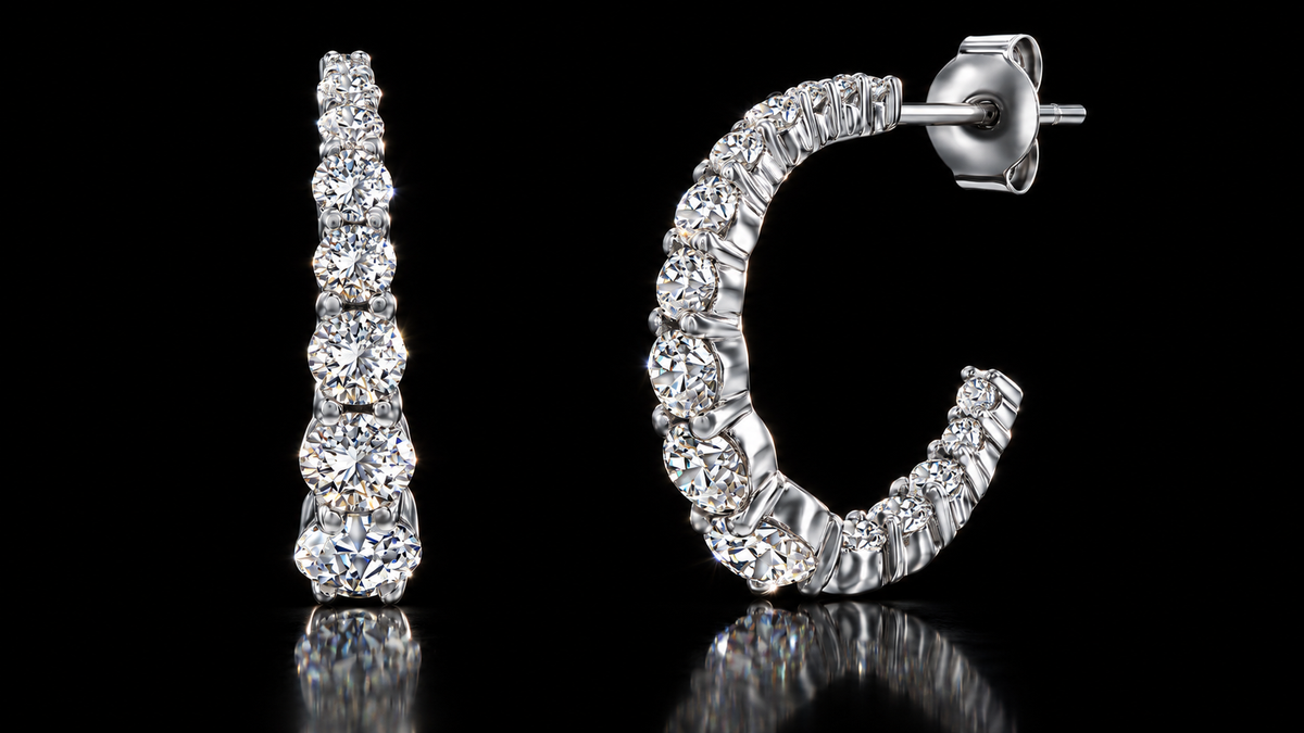 925 Triple Rhodium 3 CTW Lab Grown White Sapphire Graduated Inside/Outside 18mm Hoops