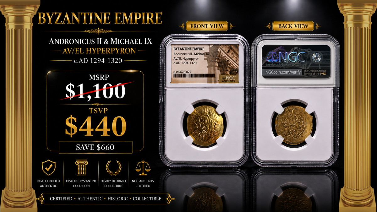 BYZANTINE EMPIRE  Andronicus II + Michael IV circa 1294 - 1320 AD Solid Gold Coin - NGC Certified