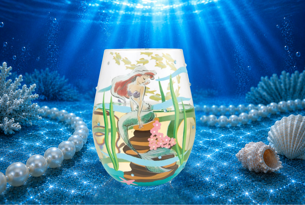 20 oz. “An Ocean of Dreams” Crystal-Accented Stemless Wine Glass Featuring Disney Princess Ariel by Lolita®