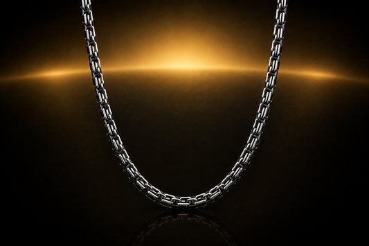 5mm Black & Silver Square Fancy Link Stainless Steel Chain, 22"