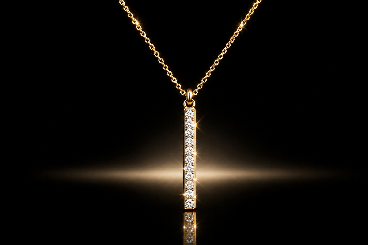 14K Yellow Gold .45 ctw Natural Diamond Vertical Bar Pendant by Tiffany Taylor Designs