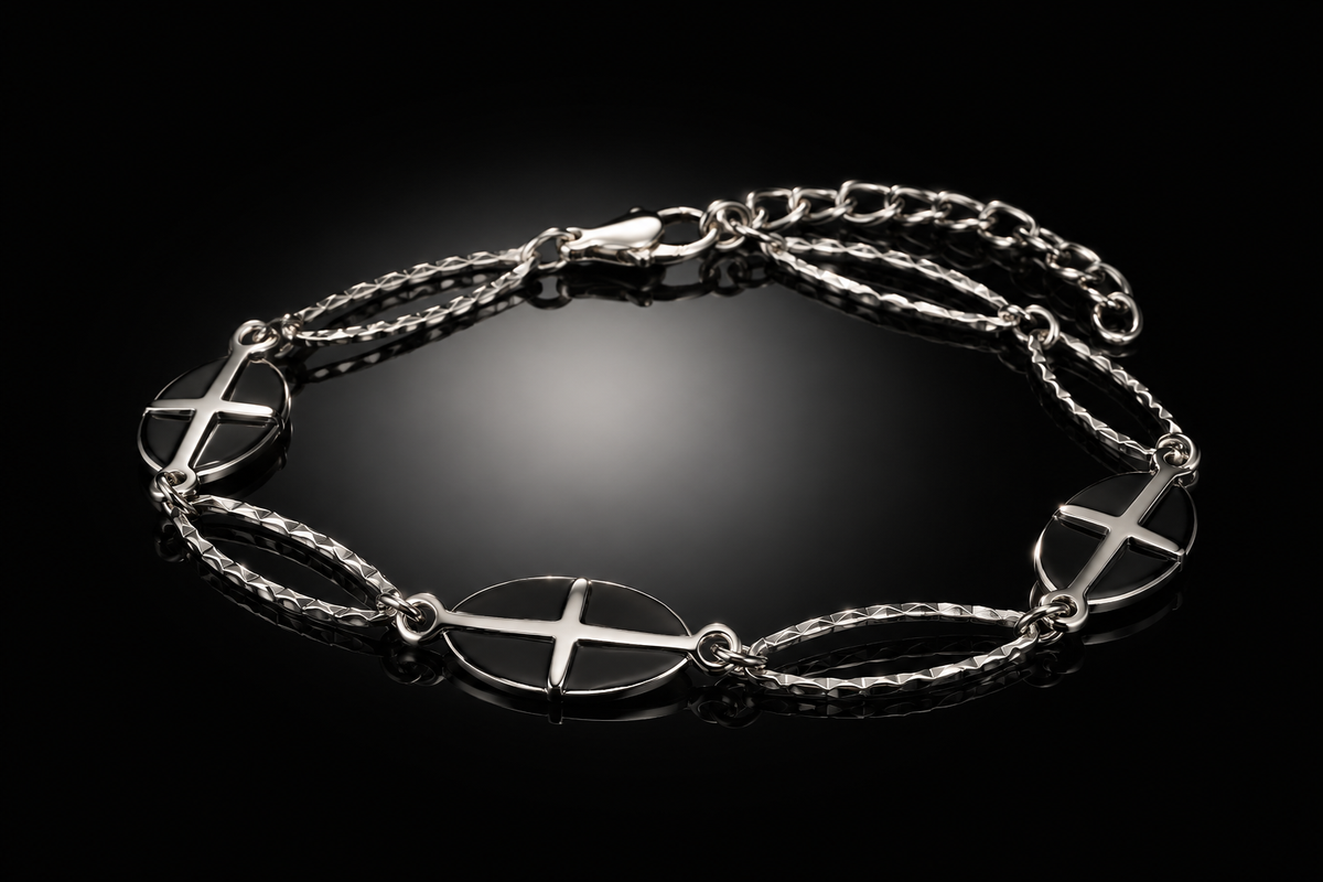 7.5" Enamel-Finished Stainless Steel Cross Bracelet with 1.5" Extender