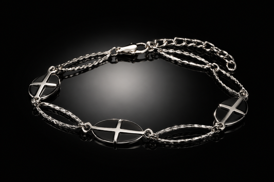 7.5" Enamel-Finished Stainless Steel Cross Bracelet with 1.5" Extender