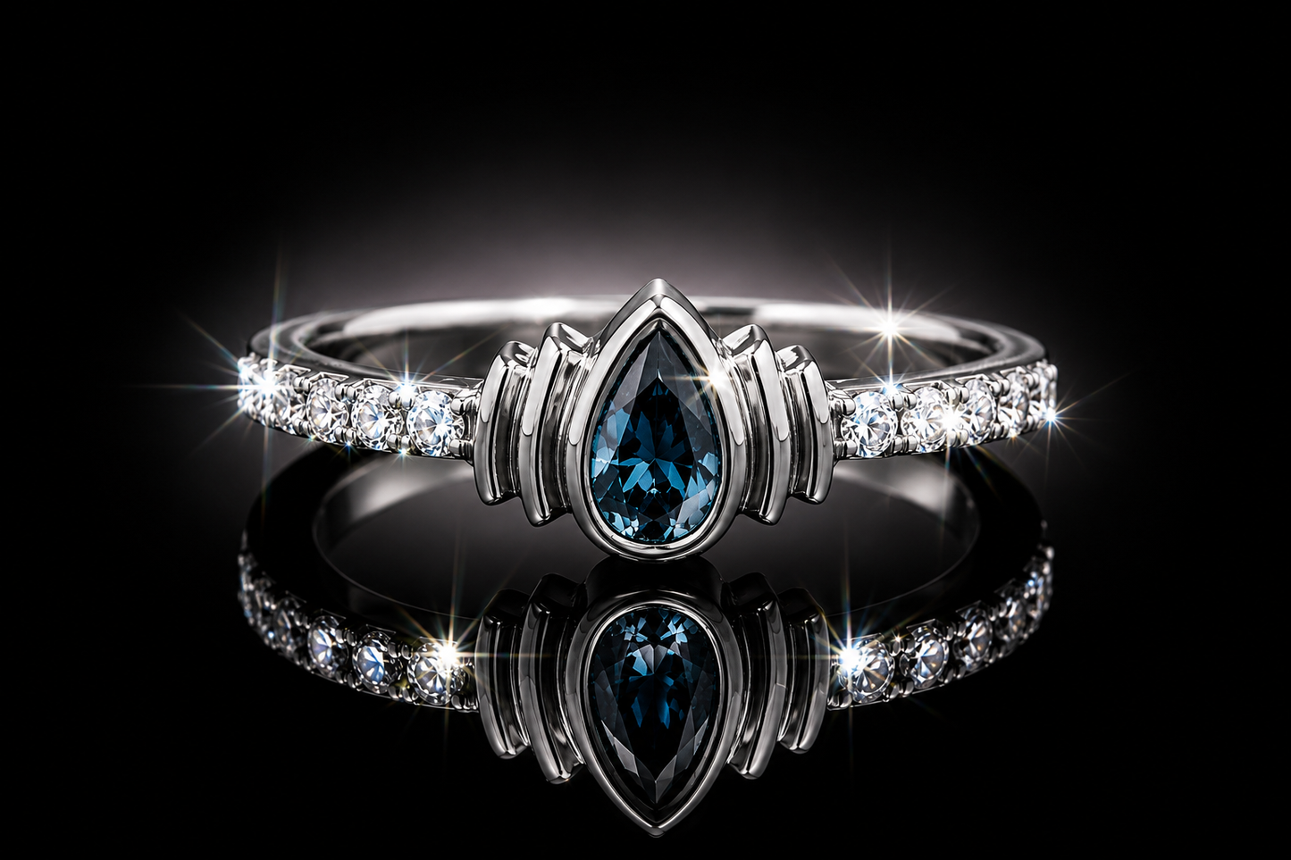 14K White Gold .70 ctw Natural Blue & White Diamond Ring by Aiya Designs