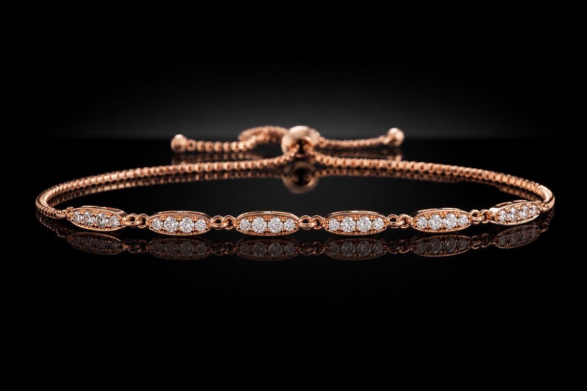 14kt Rose Gold over Stainless Steel Crystal Station Bolo Bracelet