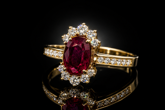 Vintage 14kt Yellow Gold 3.25 CTW Ruby & Diamond Halo Ring, Circa 1960