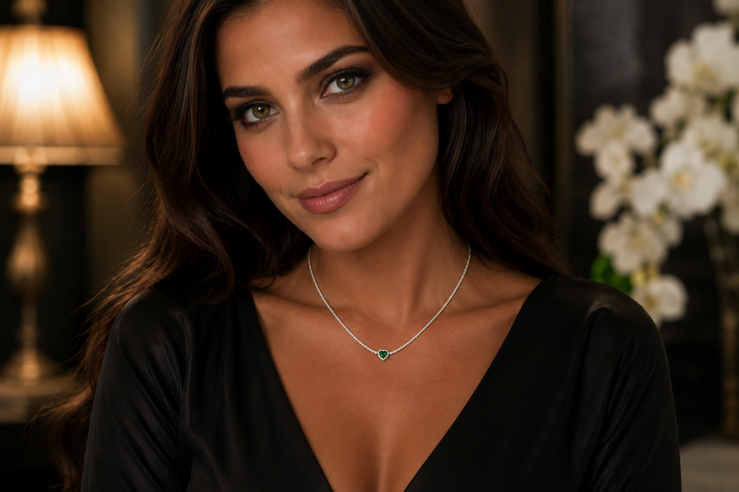 Sterling Silver Lab-Grown White Sapphire & Emerald Tennis Necklace, 18"+2" Extender