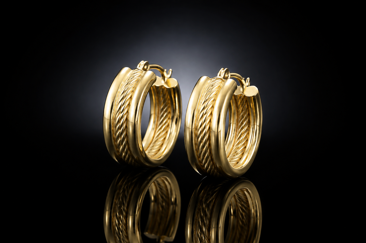 14kt Yellow Gold Cable-Accented Huggie Hoop Earrings by Michael B, 16x6mm