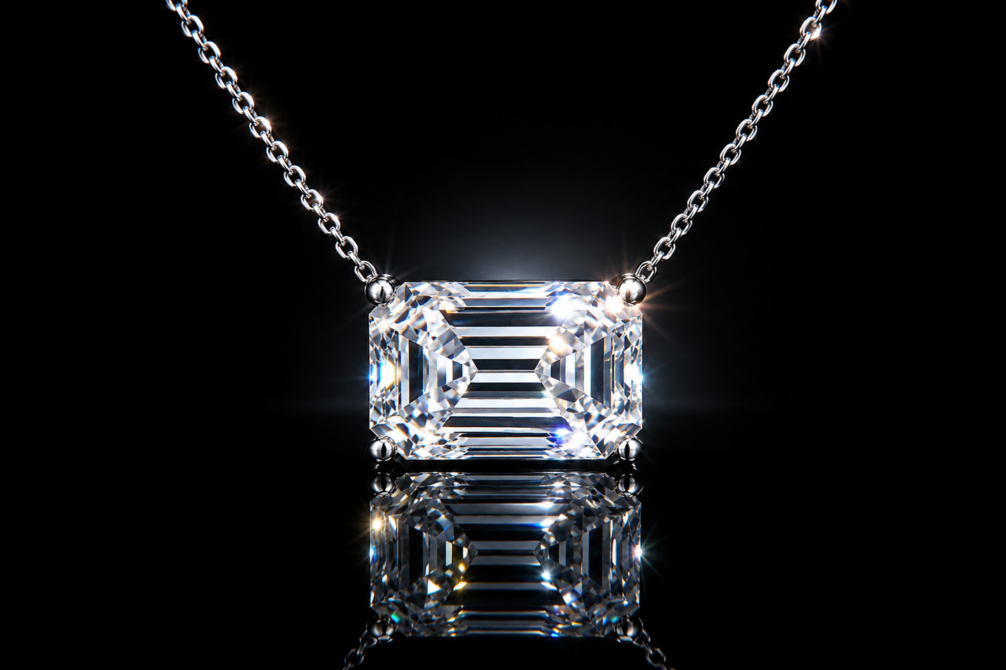 14kt White Gold .75 CTW Emerald-Cut Diamond Pendant Necklace, 18" Chain
