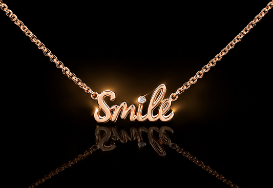 14K/Rhodium Finished CZ Accented Smile Necklace
