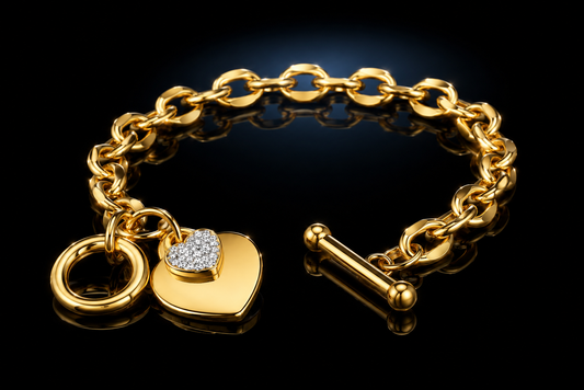 18kt Gold over Titanium Steel Crystal Accented Toggle Bracelet