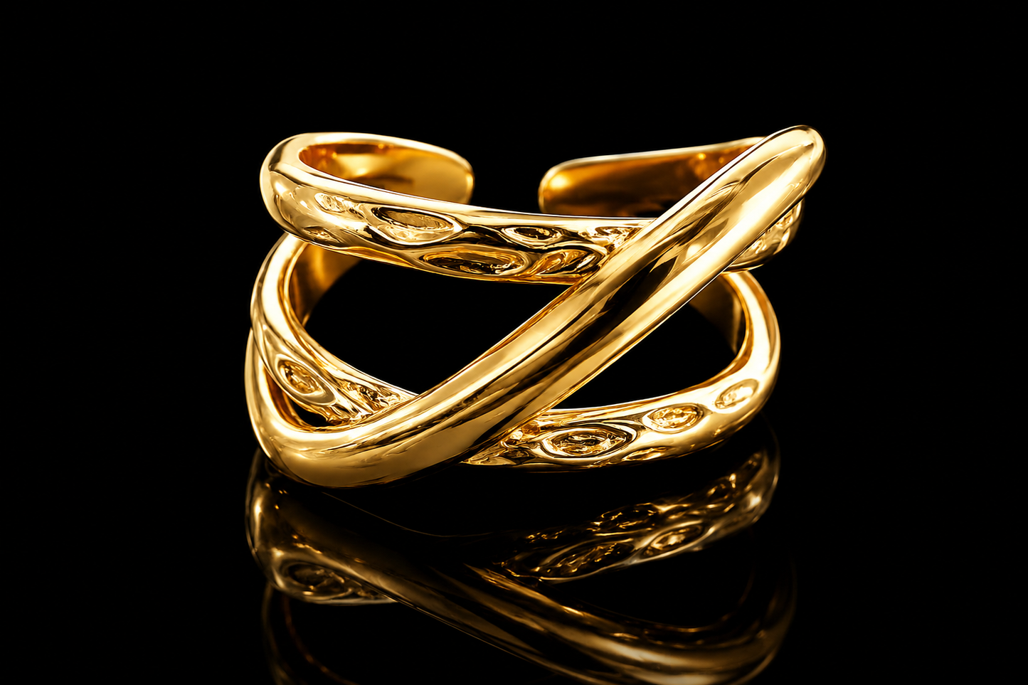 14 kt. Yellow Gold Rhodium Finsihed Stainless Steel Crisscross Rings