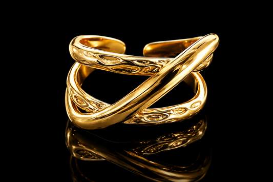 14 kt. Yellow Gold Rhodium Finsihed Stainless Steel Crisscross Rings