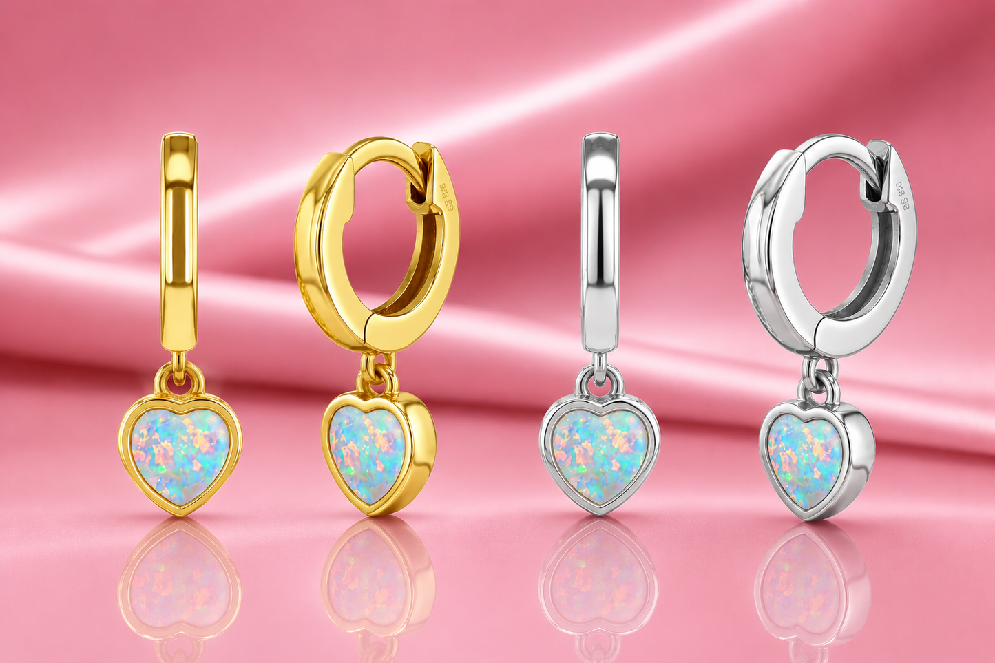 925 Sterling Silver 11mm Opal Heart Dangling Huggie Hoops for Kids