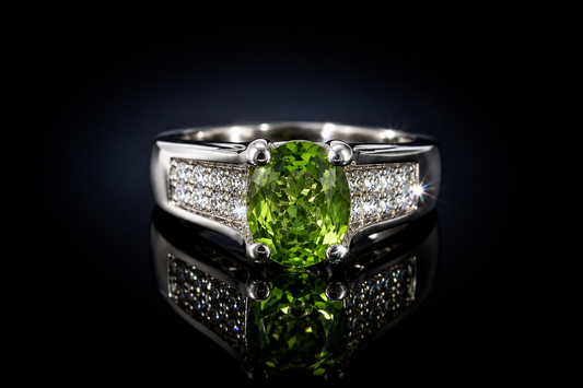 14K White Gold 3.25 ctw Genuine Peridot and Diamond Ring