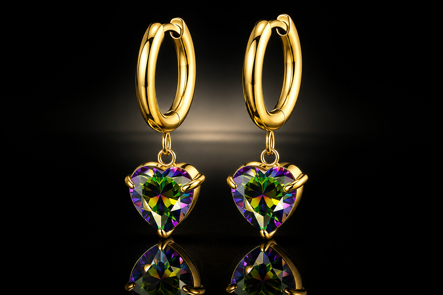 18kt Gold over Titanium Steel Mystic Topaz Drop Hoop Earrings &ndash; Hearts & Flowers